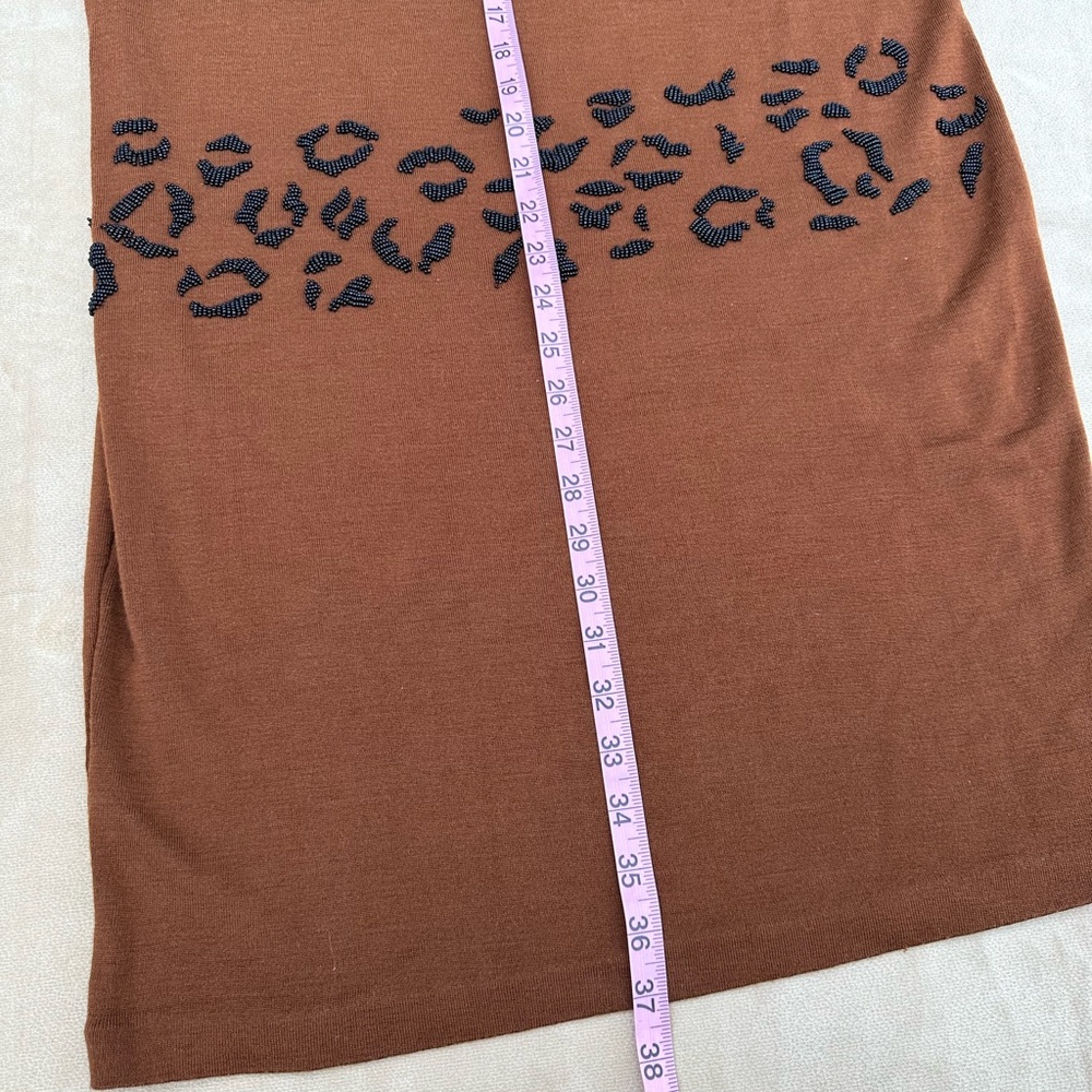 Carole Little Wool Vintage Brown Knit Sweater Dress | Beaded Leopard Embroidery - Picture 11 of 14
